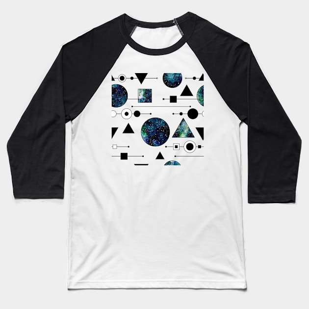 Watercolor Little Squares, Circles and Triangles with Outer Space Texture Baseball T-Shirt by Cordata